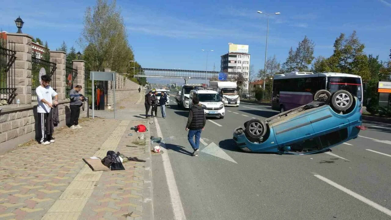 Otomobil takla attı, burnu bile kanamadan kurtuldu