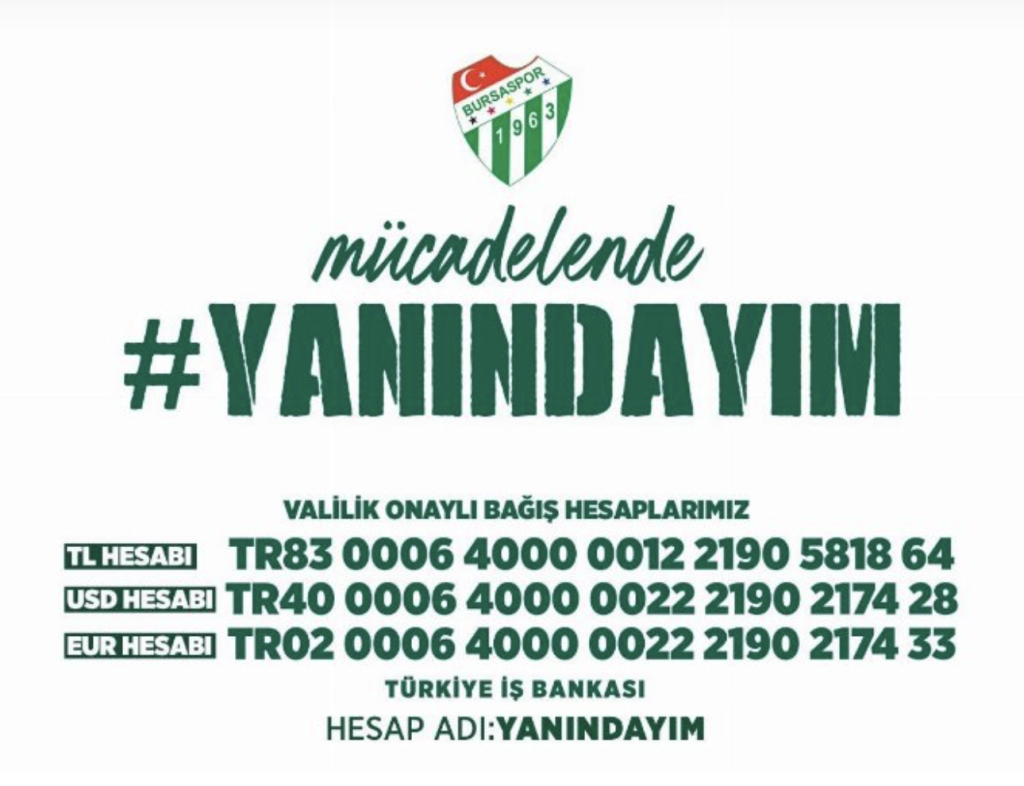Bursaspor Kulübü’nde ‘Yanındayım’ kampanyası büyüyor